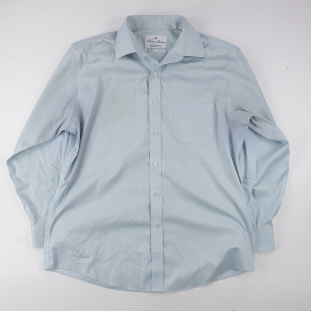 Brooks Brothers Shirt Mens 16 32 Blue Plaid Performance Supima Cotton Coolmax